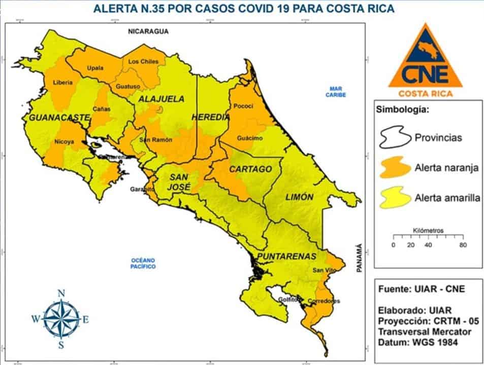 Costa Rica orange alert starting July 20, 2020