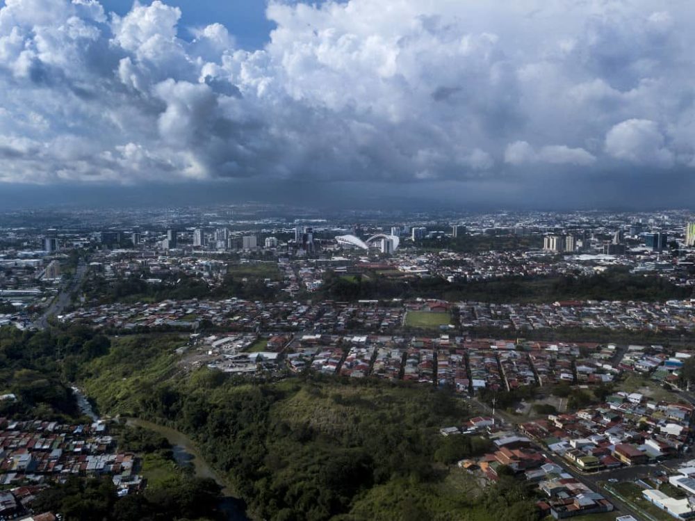 Aerial view of San Jose, Costa Rica, taken on May 23, 2020 during the COVID-19 coronavirus pandemic.