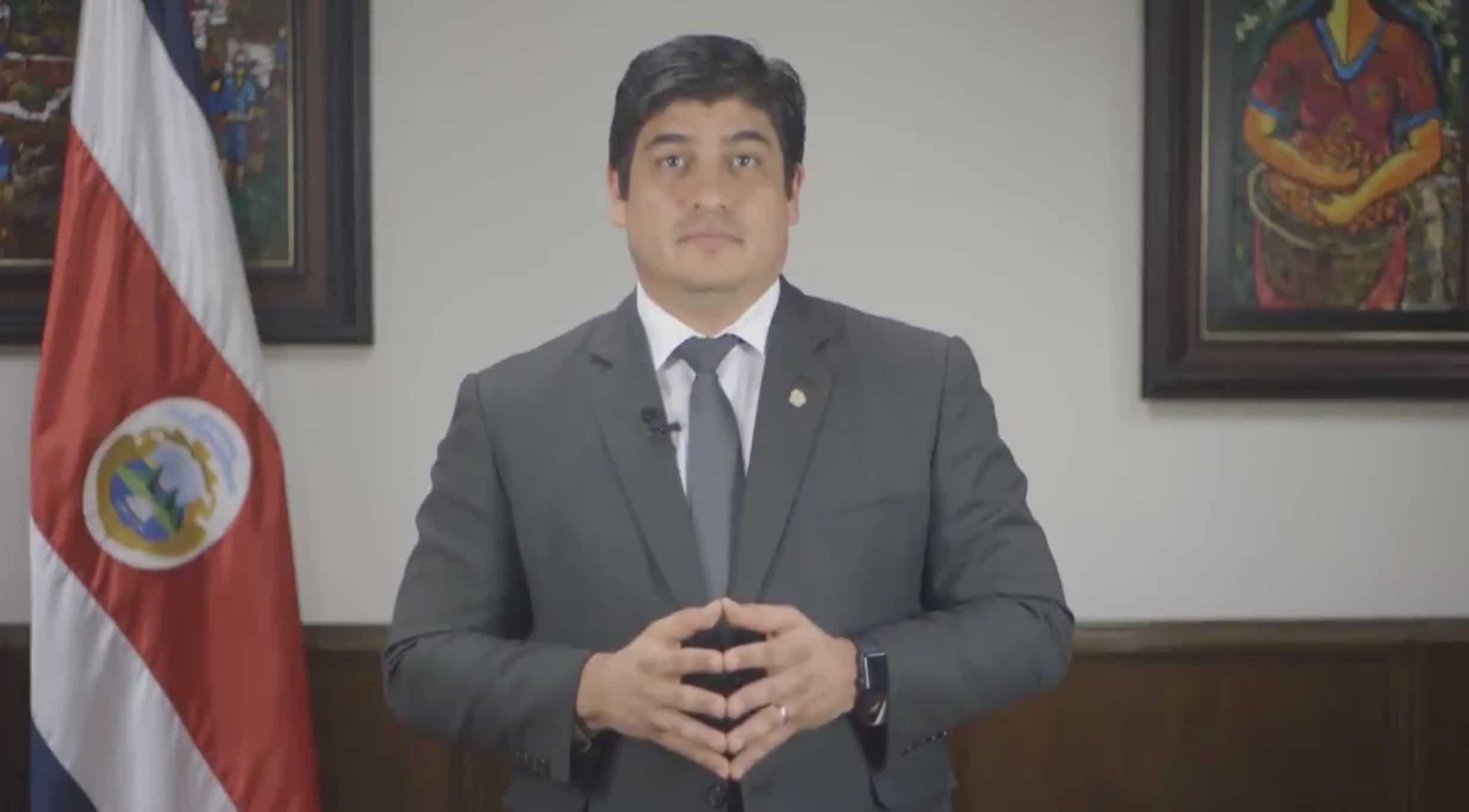 Costa Rican President Carlos Alvarado speaks in a video address to the country.