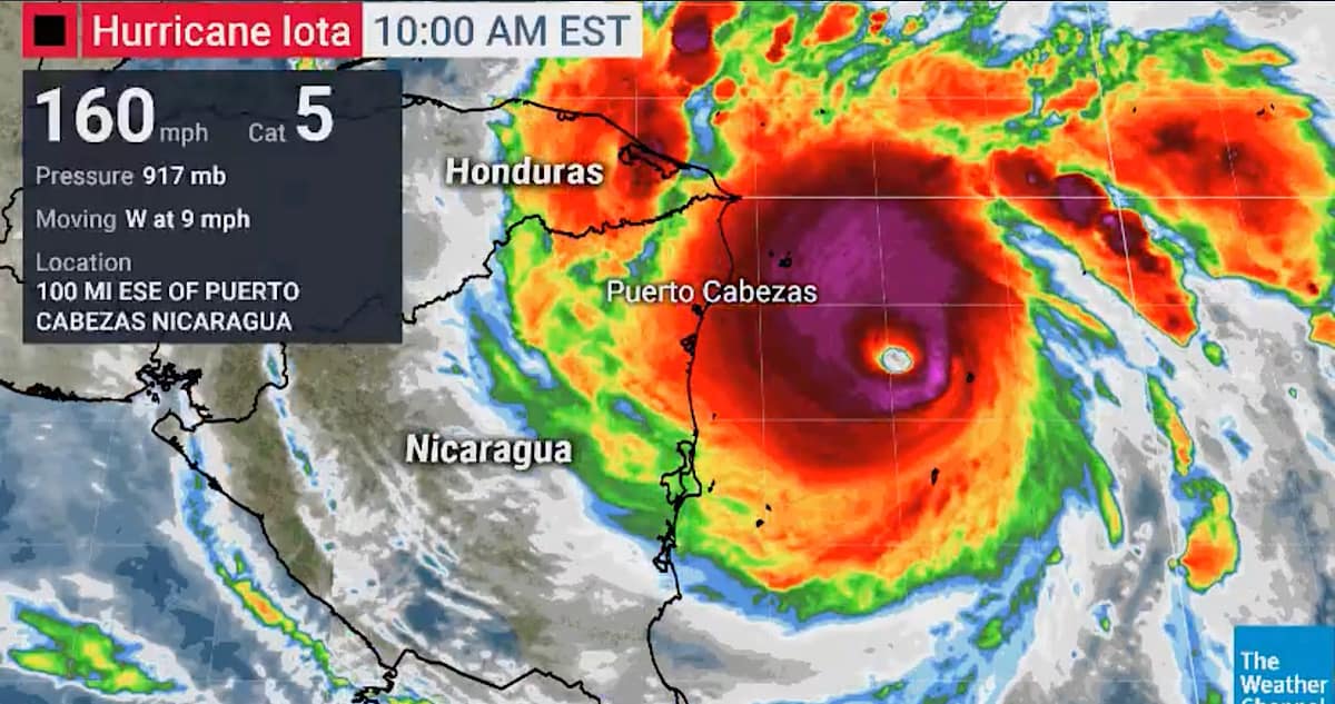 Hurricane Iota approaches Central America as a Category 5 storm.