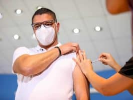 Health Minister Daniel Salas receives the AstraZeneca coronavirus vaccine.