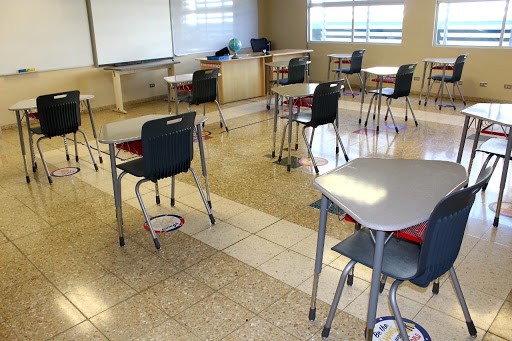 A physically distanced classroom at Lincoln School in Santo Domingo, Costa Rica.