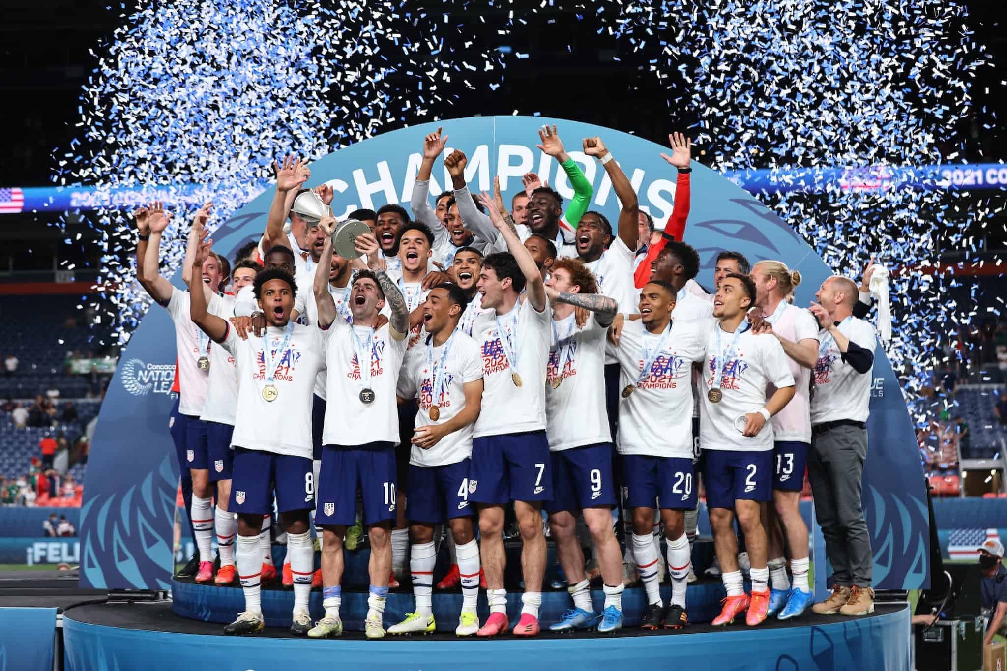 Christian Pulisic and the USMNT celebrate winning the CONCACAF Nations League on June 6, 2021.