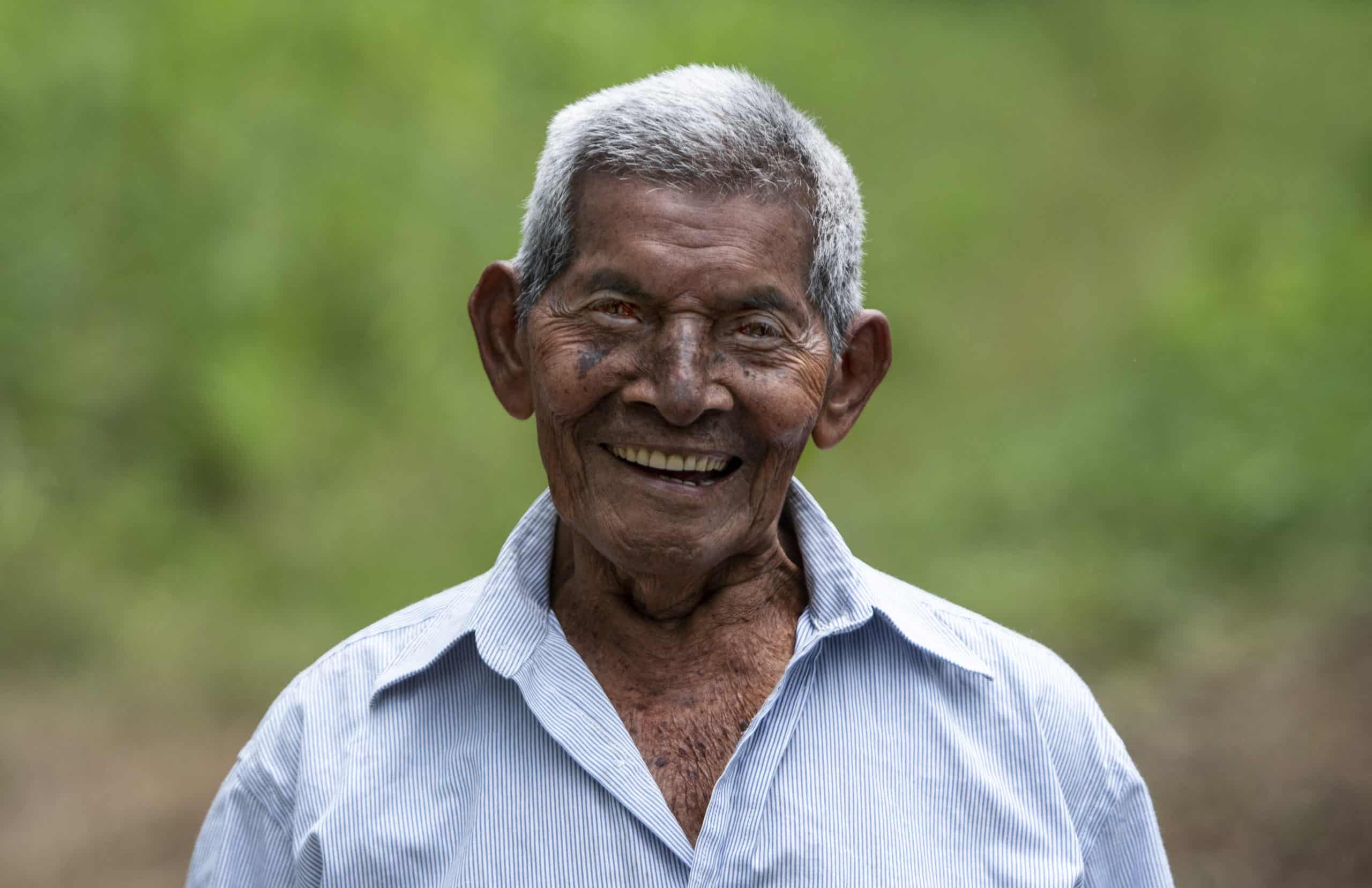 Saturnino Lopez Hernandez, 94, smiles at his home in Nicoya, Costa Rica