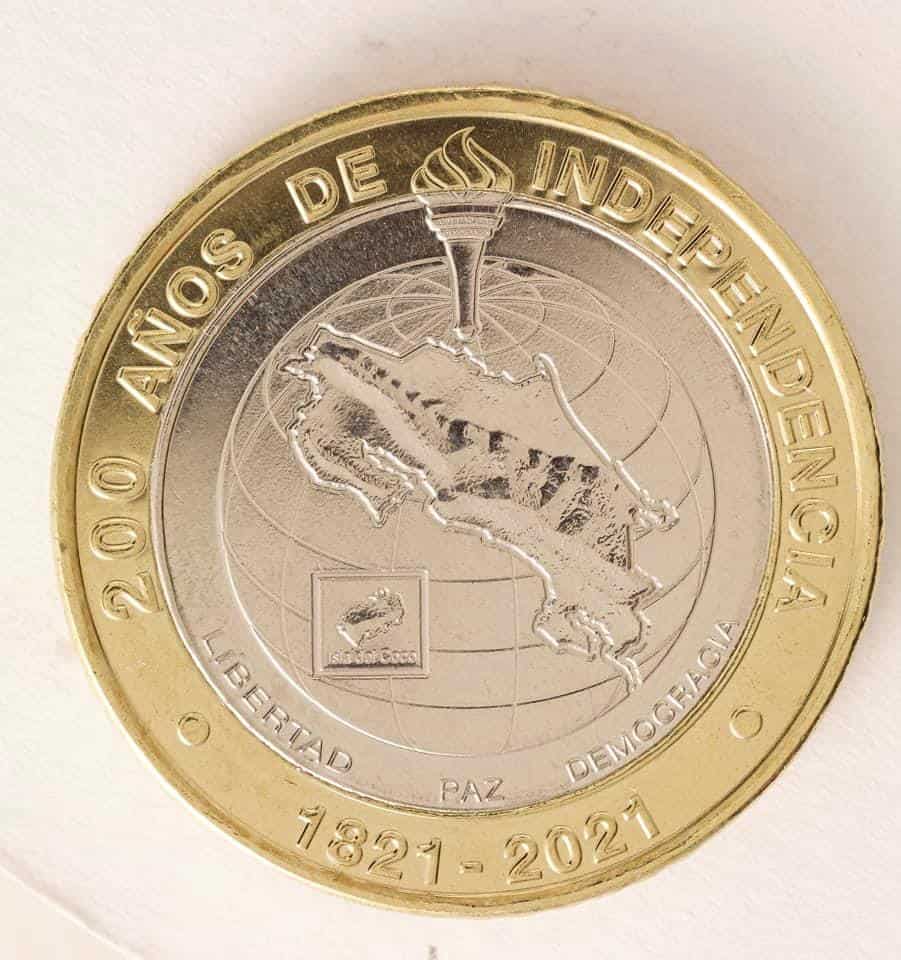 Costa Rica's new 500- colón coin celebrates the bicentennial.