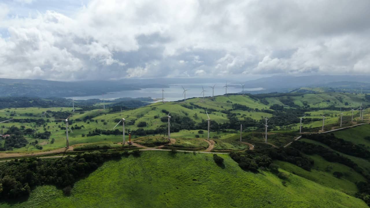 A wind farm overlooking Lake Arenal in Costa Rica.