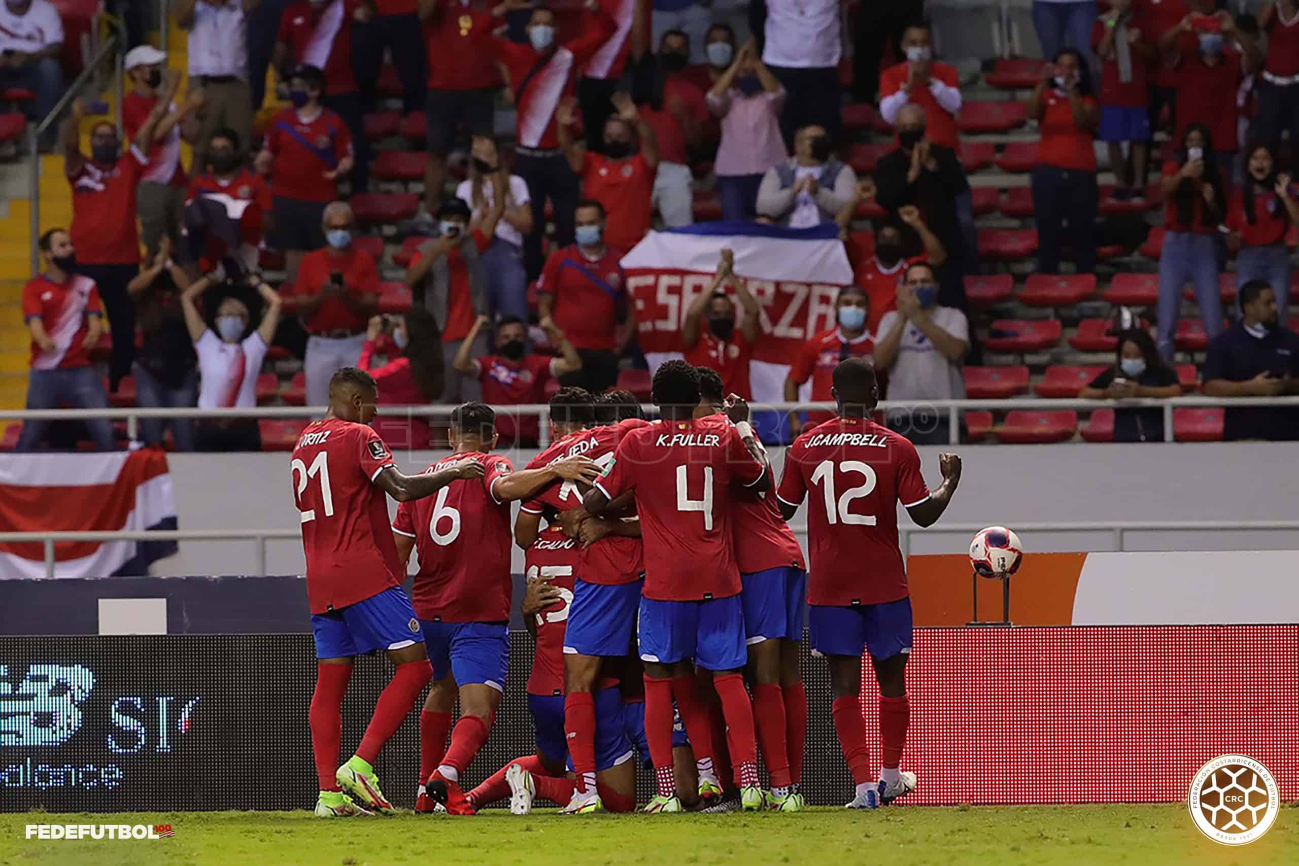 Costa Rica celebrates a goal against El Salvador in World Cup qualifying on October 10, 2021.
