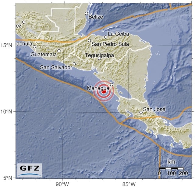 An earthquake of magnitude 6.8 shakes the western coast of Nicaragua: