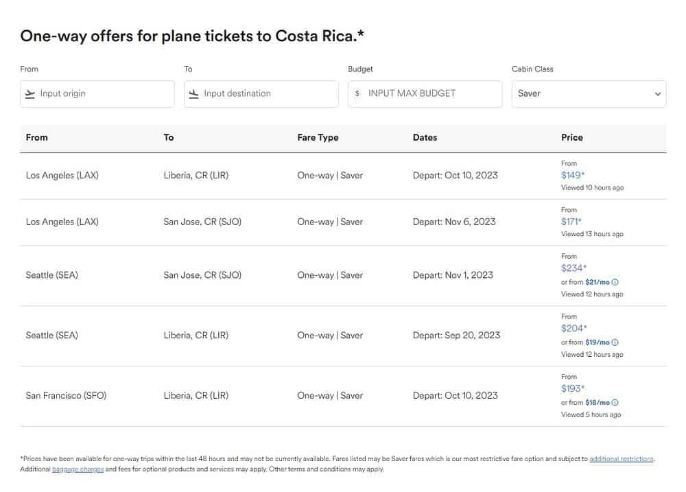 Costa Rica Airfare deals
