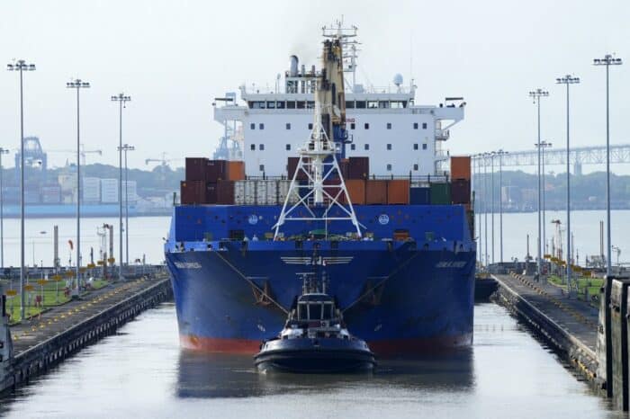 Ship passing through the Panama Canal