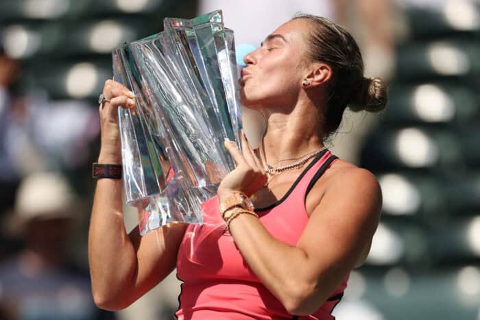 Sabalenka Indian Wells trophy after winning
