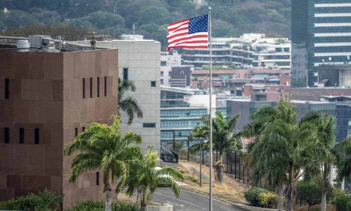 US Flag at embassy in Venezuela