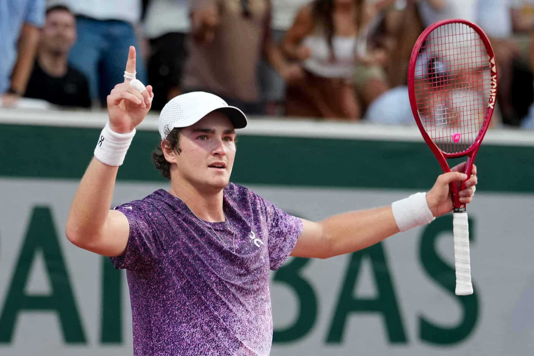 Brazil's Joao Fonseca celebrates his victory at the French Open