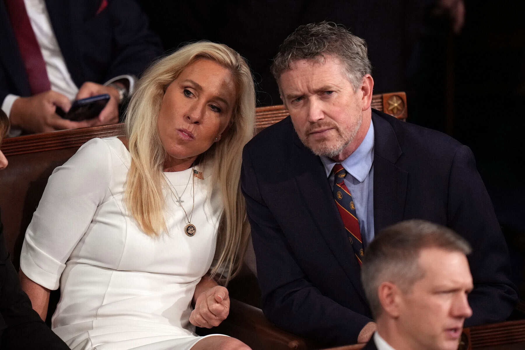 Rep. Thomas Massie (R-KY) and former Rep. Marjorie Taylor Greene (R-GA) in file photos