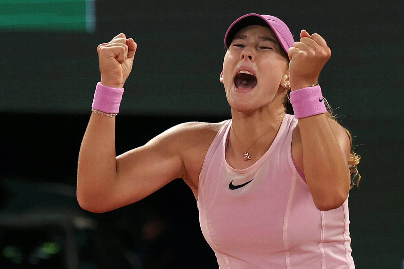 Mirra Andreeva celebrates winning French Open semi finals 2026
