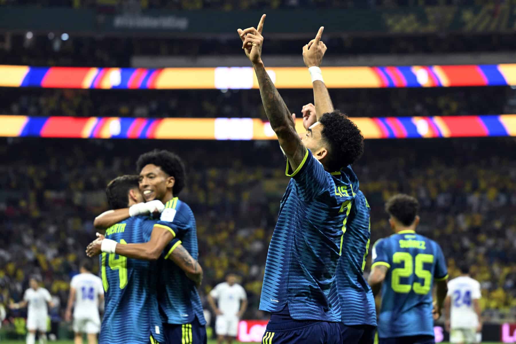 Colombia's forward #07 Luis Diaz celebrates at 2026 World Cup