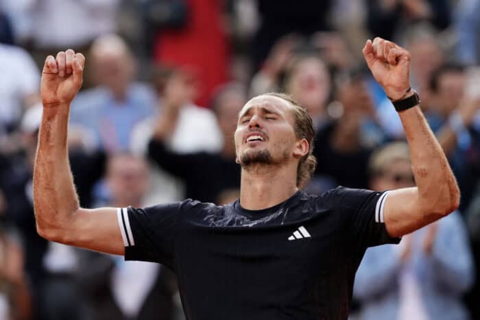 Germany's Alexander Zverev celebrates winning 2026 French Open