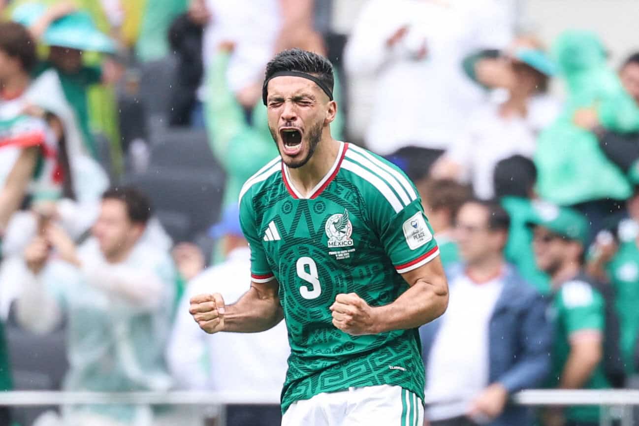 Raul Jimenez player of Mexico celebrates his goal