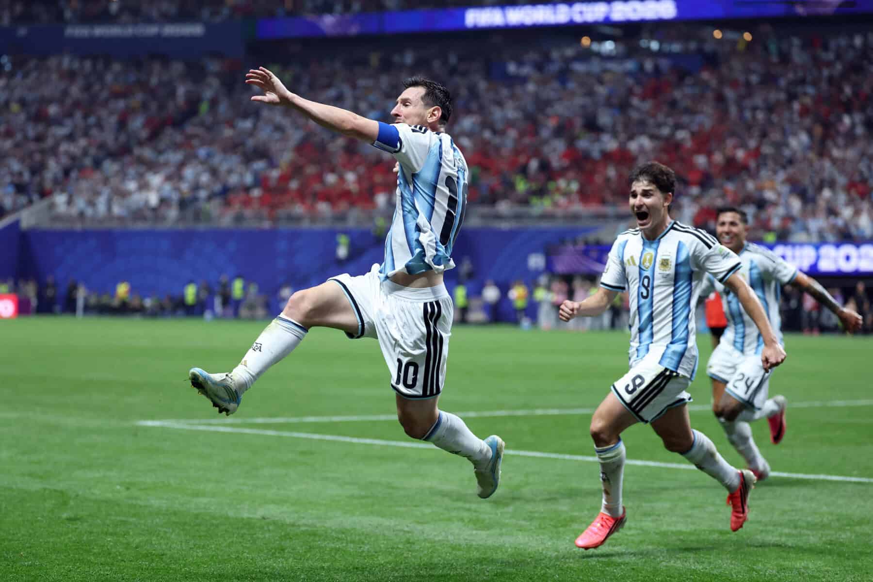 Lionel Messi celebrating Argentina’s equalizer against Egypt at World Cup 2026