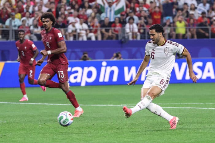 Spain's midfielder Mikel Merino scores winning goal against Portugal at the 2026 World Cup