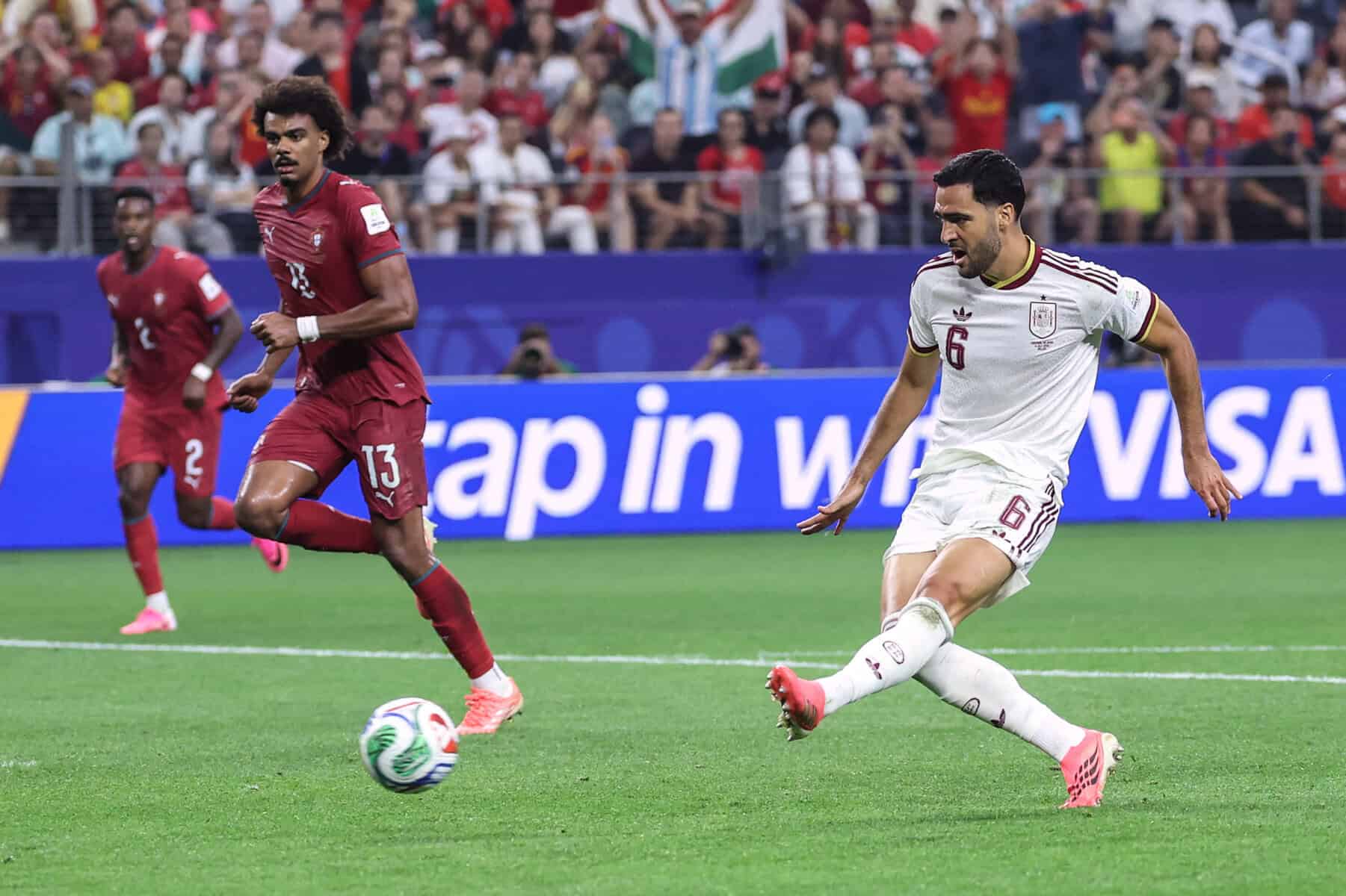 Spain's midfielder Mikel Merino scores winning goal against Portugal at the 2026 World Cup