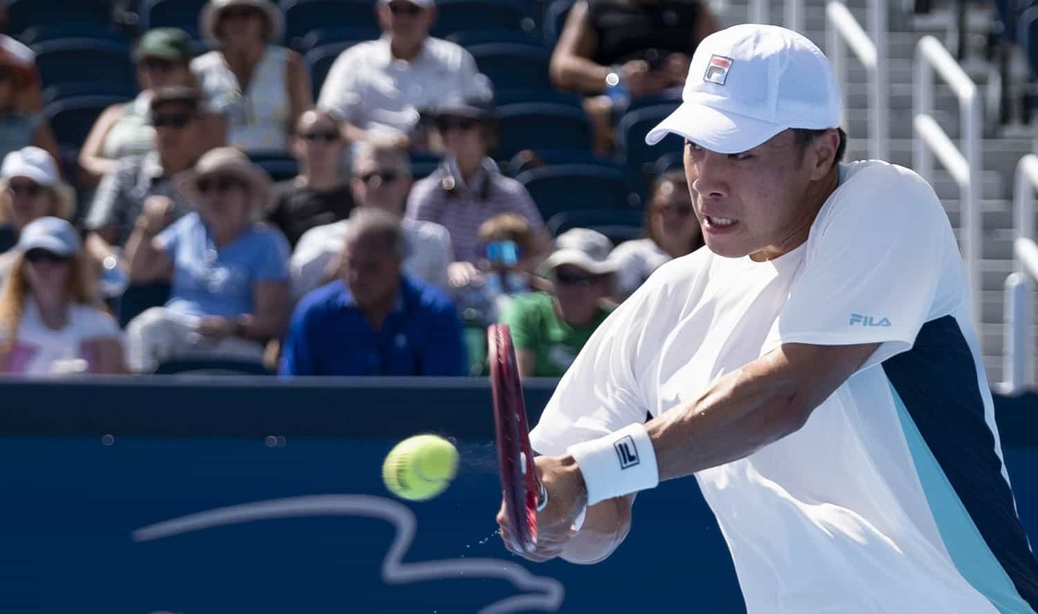 Brandon Nakashima hits a hard backhand return at the Cincinnati Open 2026