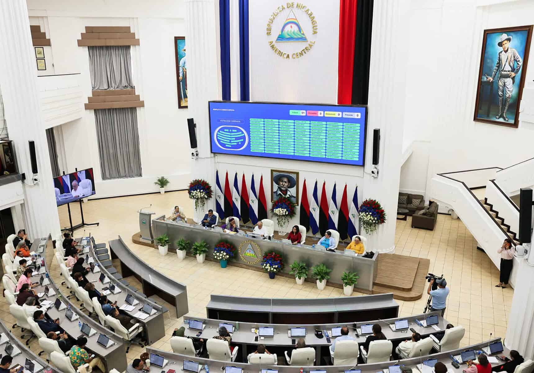 Asamblea Nacional de Nicaragua shows legislators attending a debate