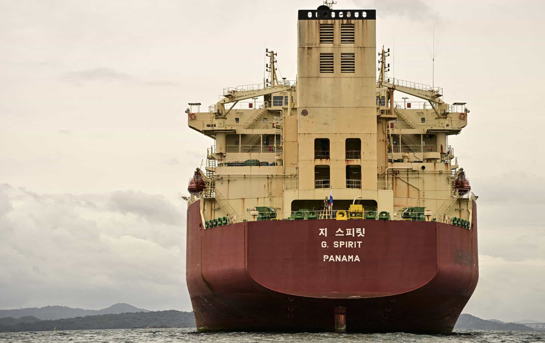 Ship waiting to cross the Panama Canal during drought restrictions