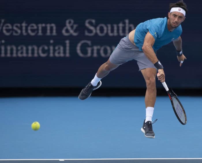 Argentina’s Thiago Agustín Tirante serves during the 2026 Cincinnati Open