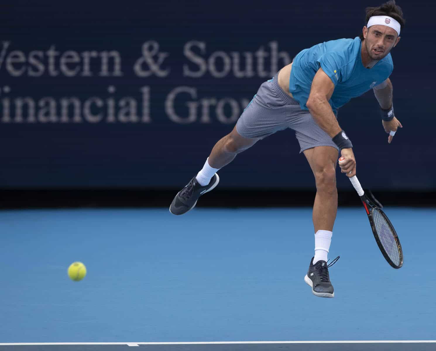 Argentina’s Thiago Agustín Tirante serves during the 2026 Cincinnati Open